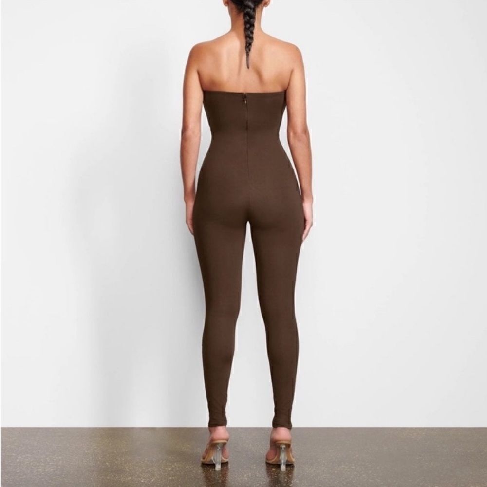 SKIMS Strapless Ribbed Jumpsuit in Rust - Picture 4 of 5